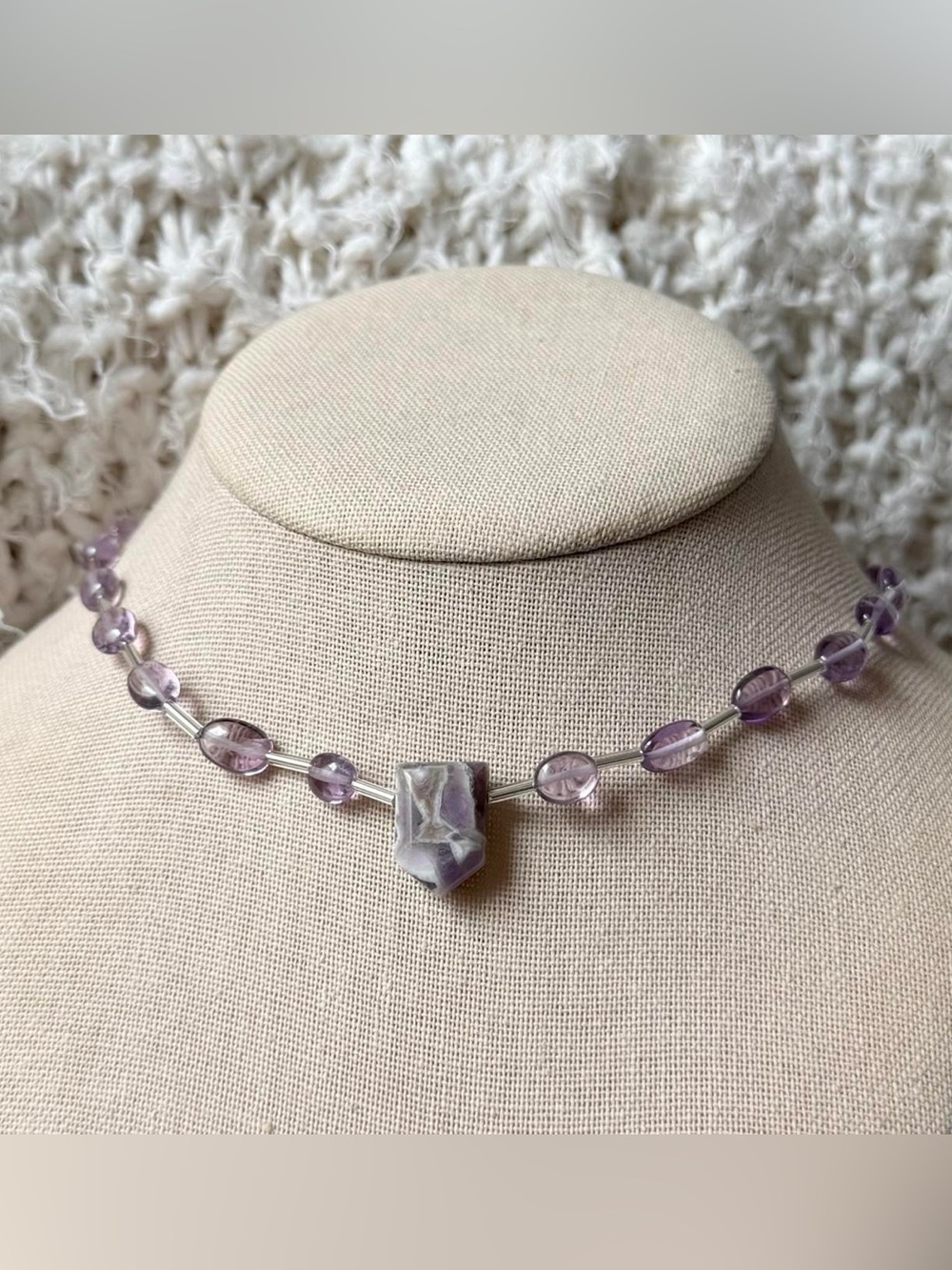 vintage reworked amethyst + glass beaded necklace